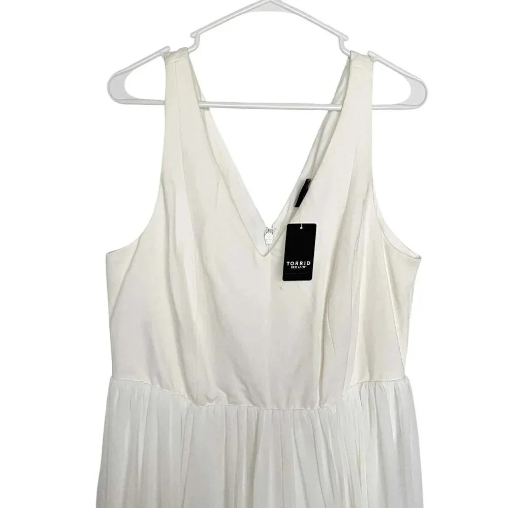 Torrid Chiffon Midi Dress Ivory Sleeveless V-Neck Wedding - Picture 2 of 9